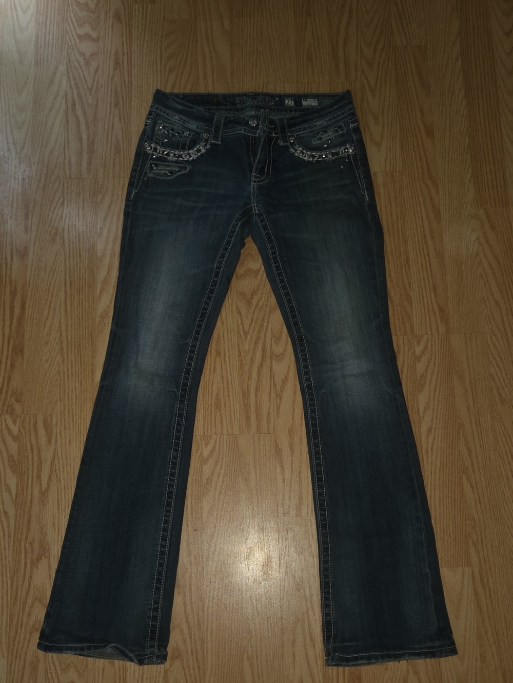 Miss Me Signature Dark Blue Embellished Wide-Leg Jeans